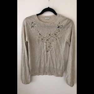 Beige Zara light knit sweater with lace detail